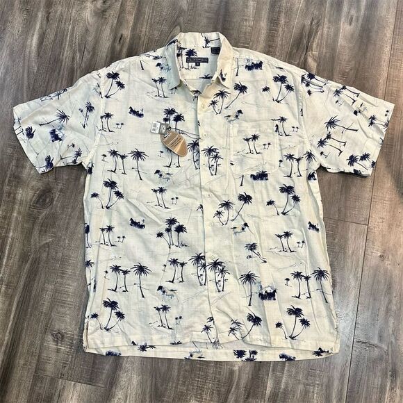 Roper Men's XL Beige Palm Tree Print Short Sleeve Button-Up Shirt - Picture 1 of 6